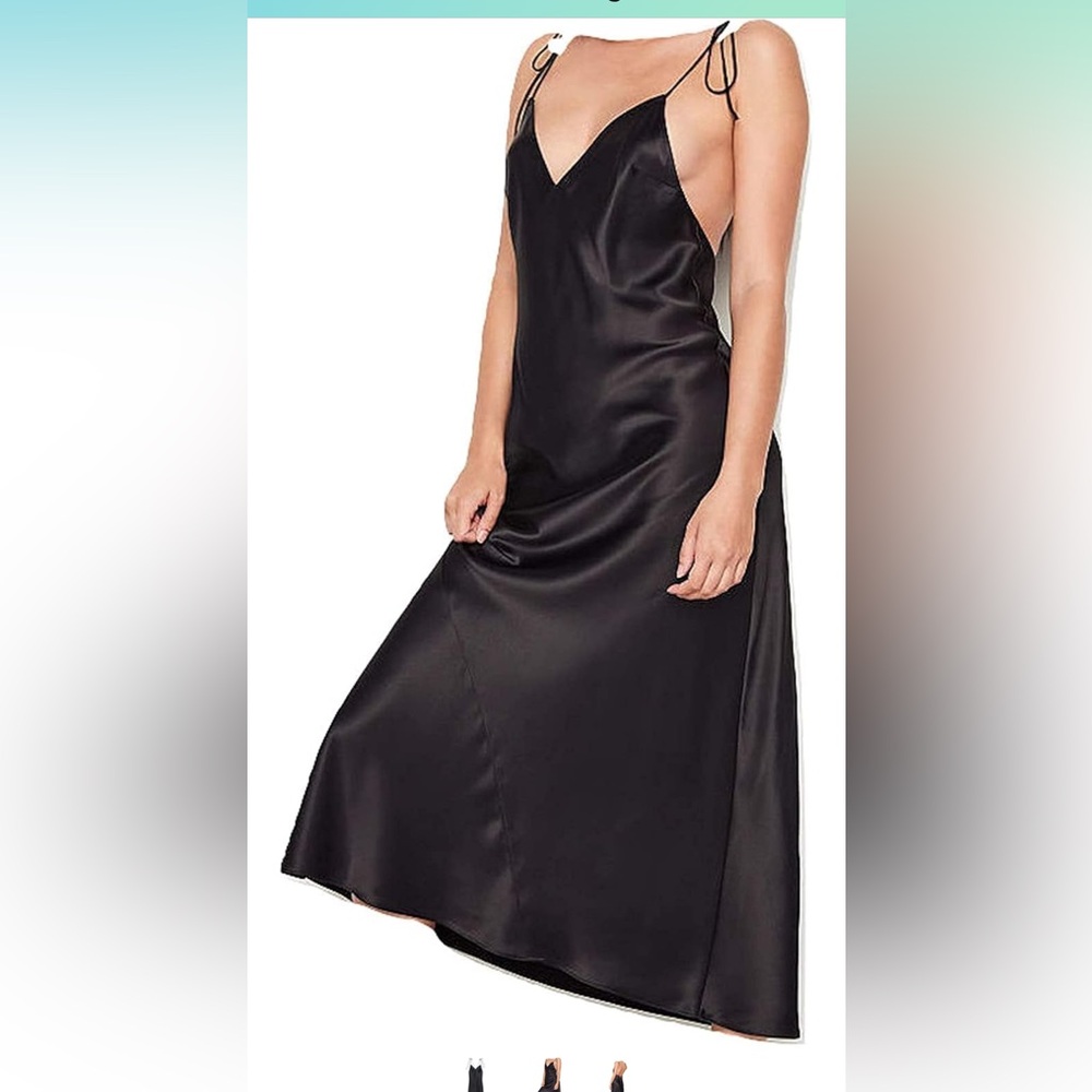 Victoria Secret Elegant Black Satin Slip Dress